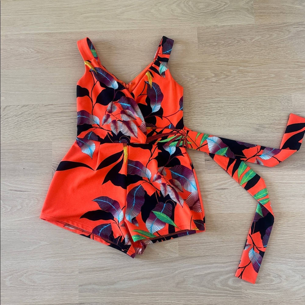 Tropical Print Orange Jumpsuit